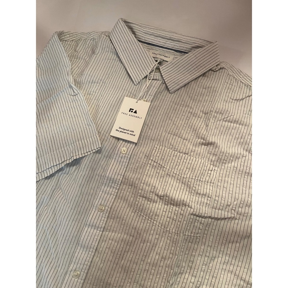 Free Assembly‎ Men's FA Seersucker Button Down Shirt White Size 3XL